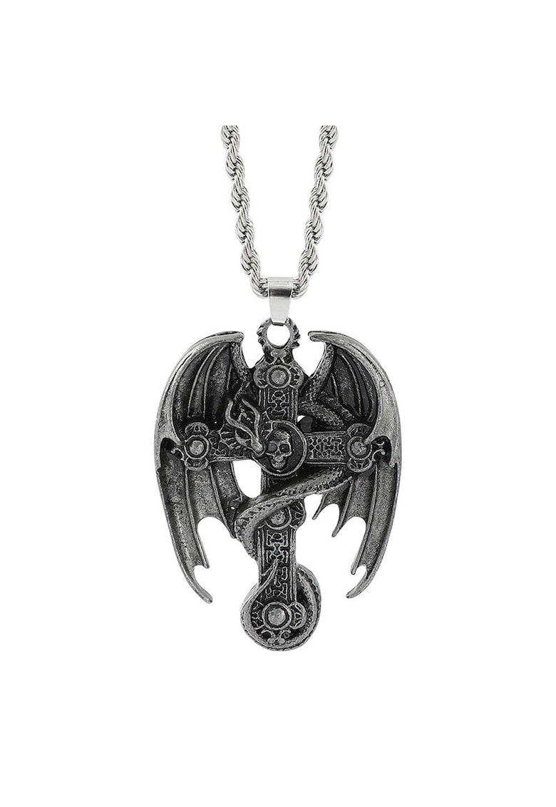 Lant cu pandantiv cruce vintage - model cu dragon si aripi mari - tematica deadly cross - unisex - EFAYN