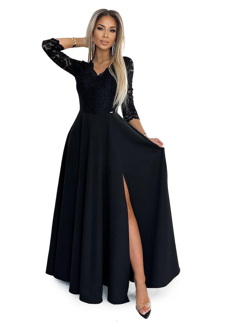 Rochie lunga eleganta din dantela cu crapatura pe picior