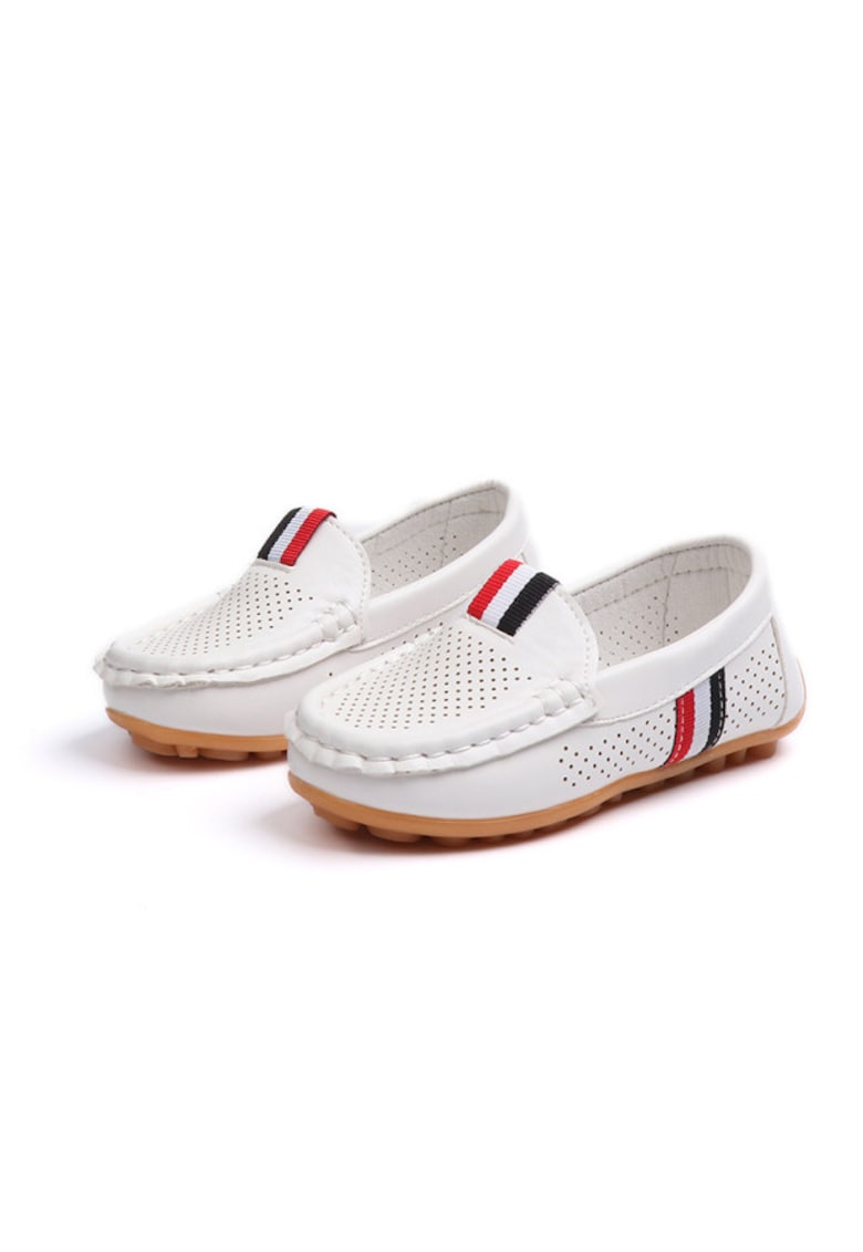 Mocasini Albi Baietei - Pirates - Alb - Casual - Piele ecologica - Baieti - Cauciuc - pentru mers - Fara inchidere - Alb - Alb