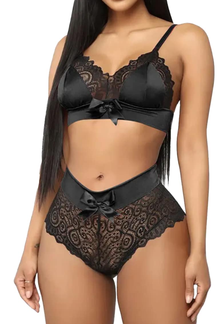 Lenjerie sexy dama - set 2 piese - chilot talie inalta si sutien reglabil - model senzual cu fundite - tematica nopti romantice - EFAYN