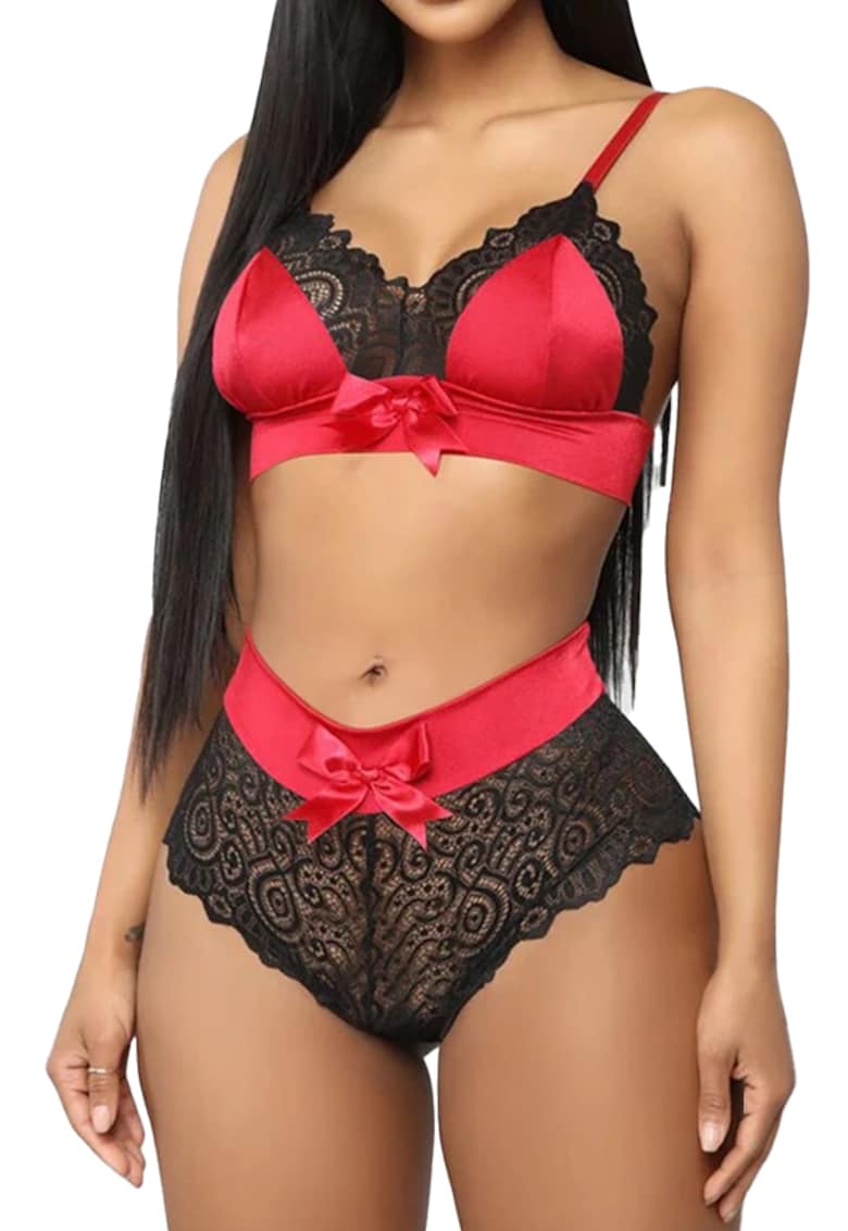 Lenjerie sexy dama - set 2 piese - chilot talie inalta si sutien reglabil - model senzual cu fundite - tematica nopti romantice - EFAYN