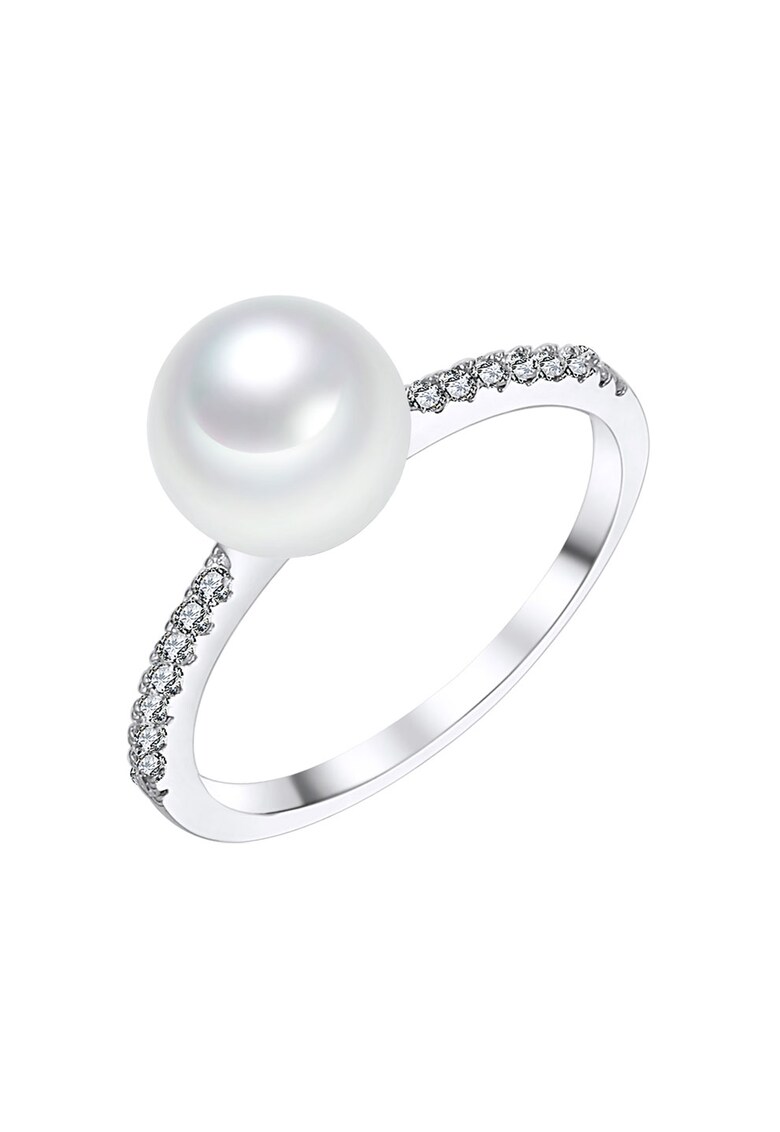 Pearls of London - Inel argintiu cu perla alba si zirconia