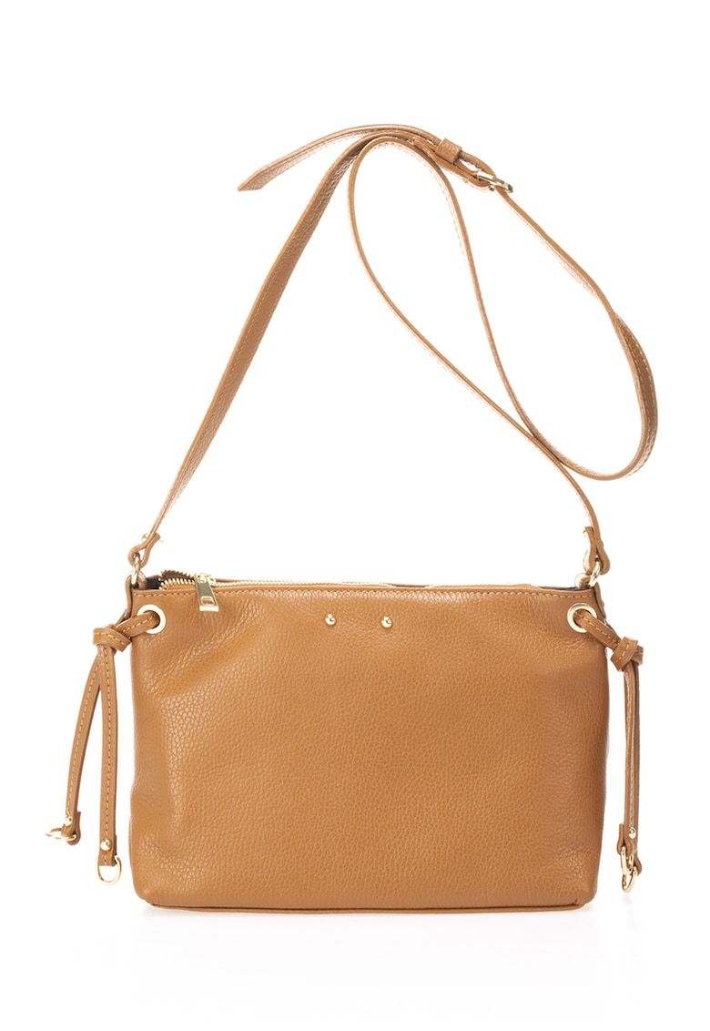 Geanta crossbody de piele cu fermoar - Caramel