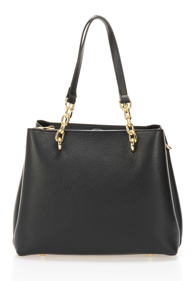 Geanta de piele cu bareta de umar si picioruse metalice - Negru