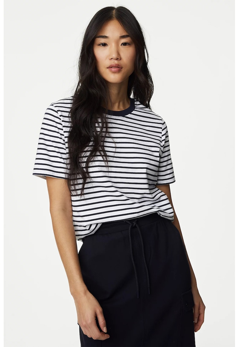 Marks Spencer Tricou regular fit din bumbac - Alb/Bleumarin