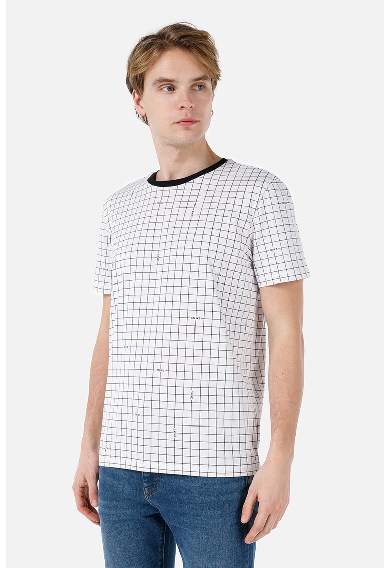 Tricou din bumbac cu model geometric - Alb/Negru