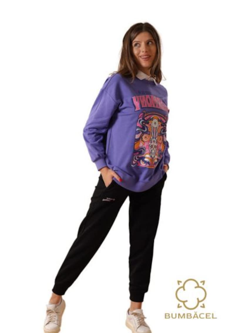 Pantaloni dama negri cu imprimeu Bumbacel Pantaloni dama negri cu imprimeu Bumbacel