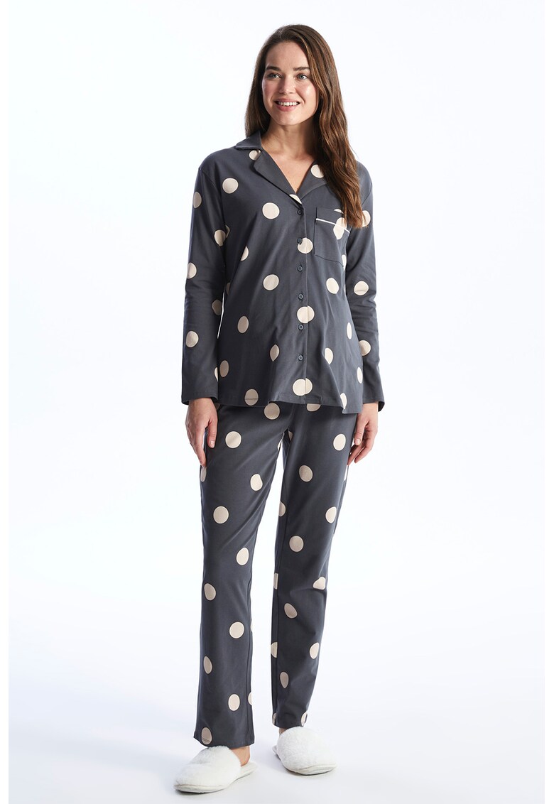Pijama din amestec de bumbac cu buline