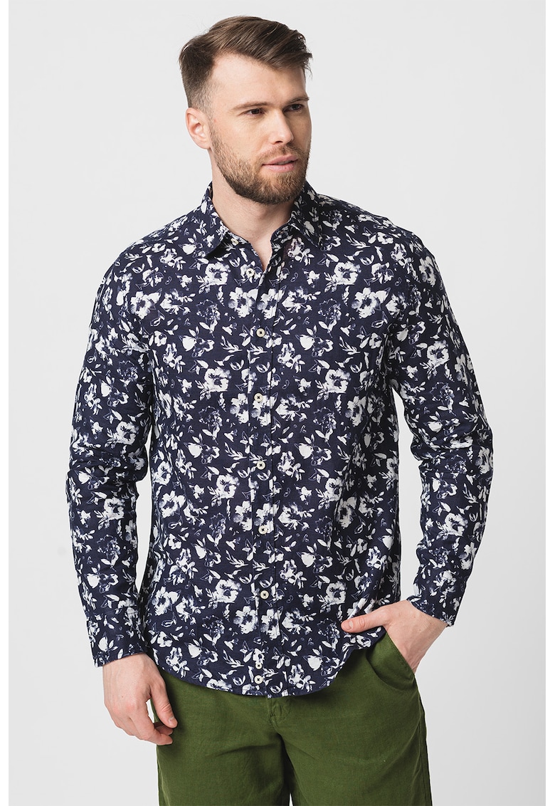 Camasa din amestec de in si bumbac cu model floral