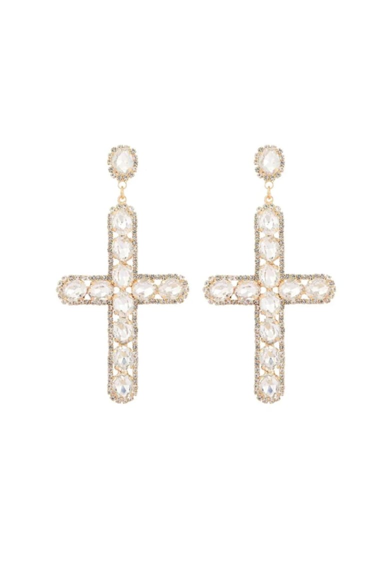 Cercei aurii - forma de cruce - cu pietre - Philomena C2