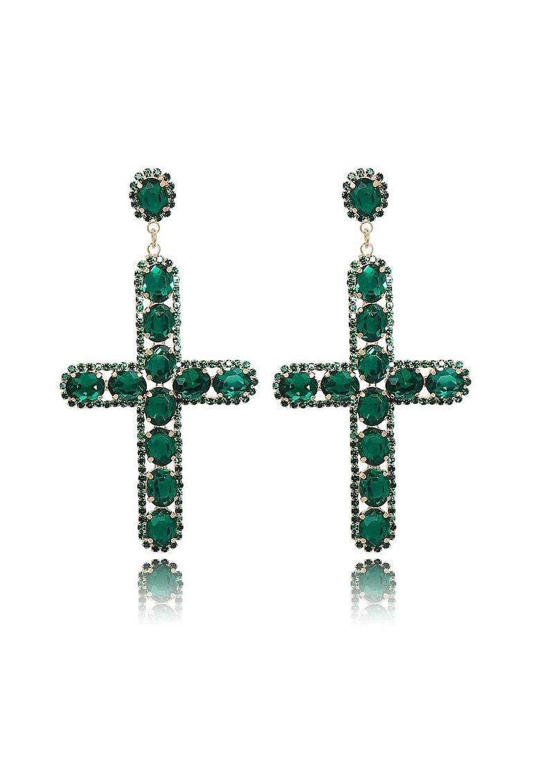 Cercei aurii - forma de cruce - cu pietre verzi - Pialone C9