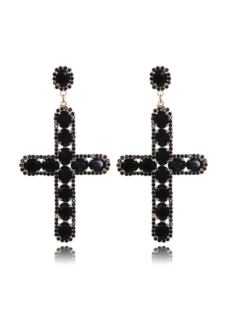 Cercei aurii - forma de cruce - cu pietre negre - Pierre C3