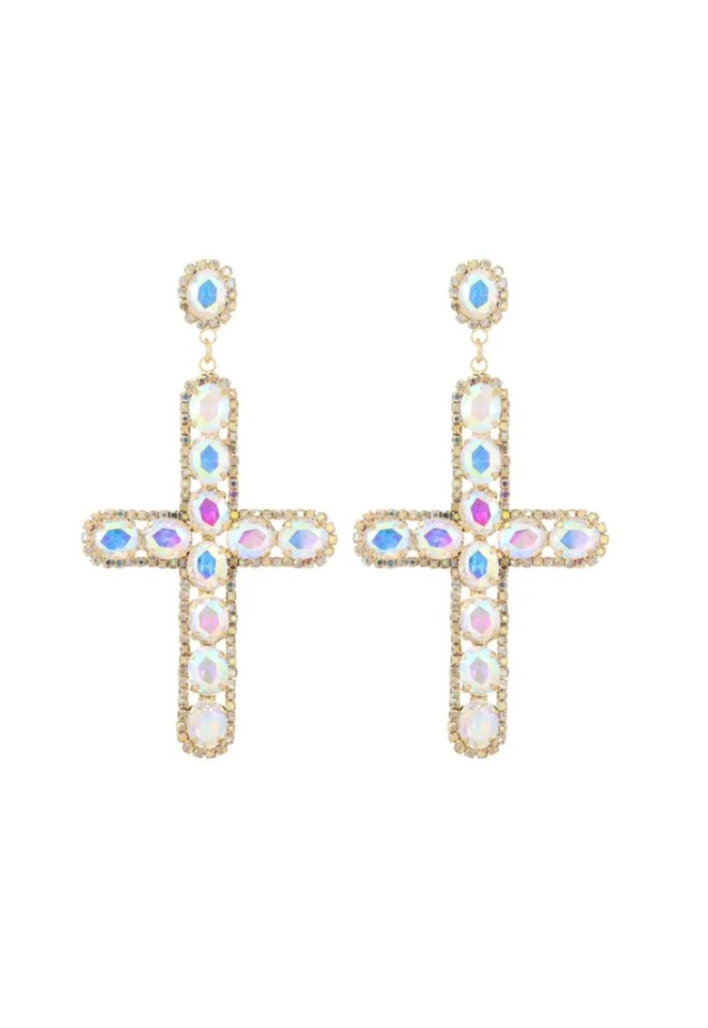 Cercei aurii - forma de cruce - cu pietre in reflexii - Pilar C6