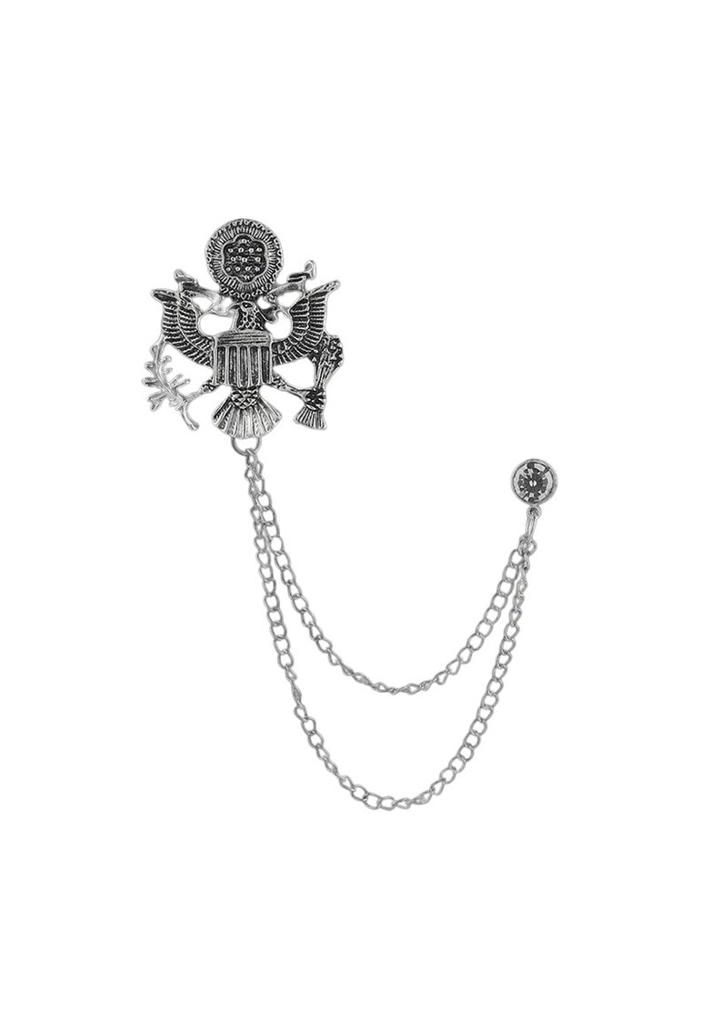 Brosa argintie - dubla - cu lanturi - stema si piatra - Pixie C1