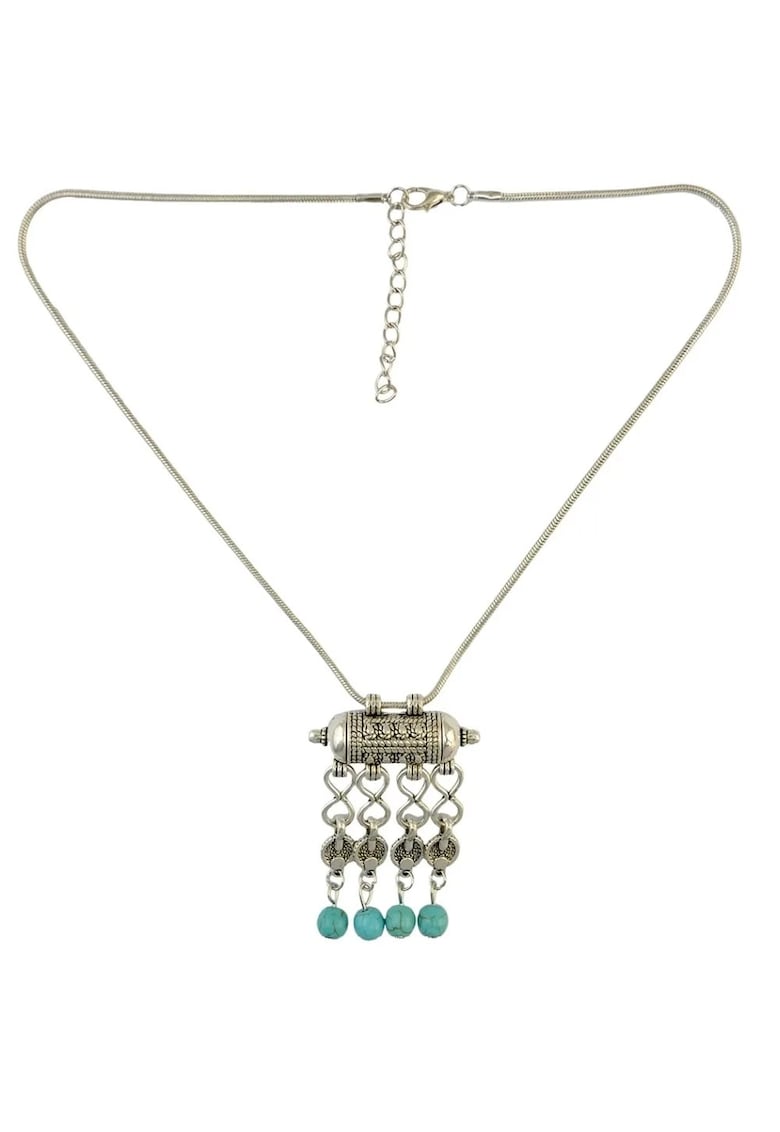 Colier argintiu - stil hippie - cu margelute turquoise - Olga C8