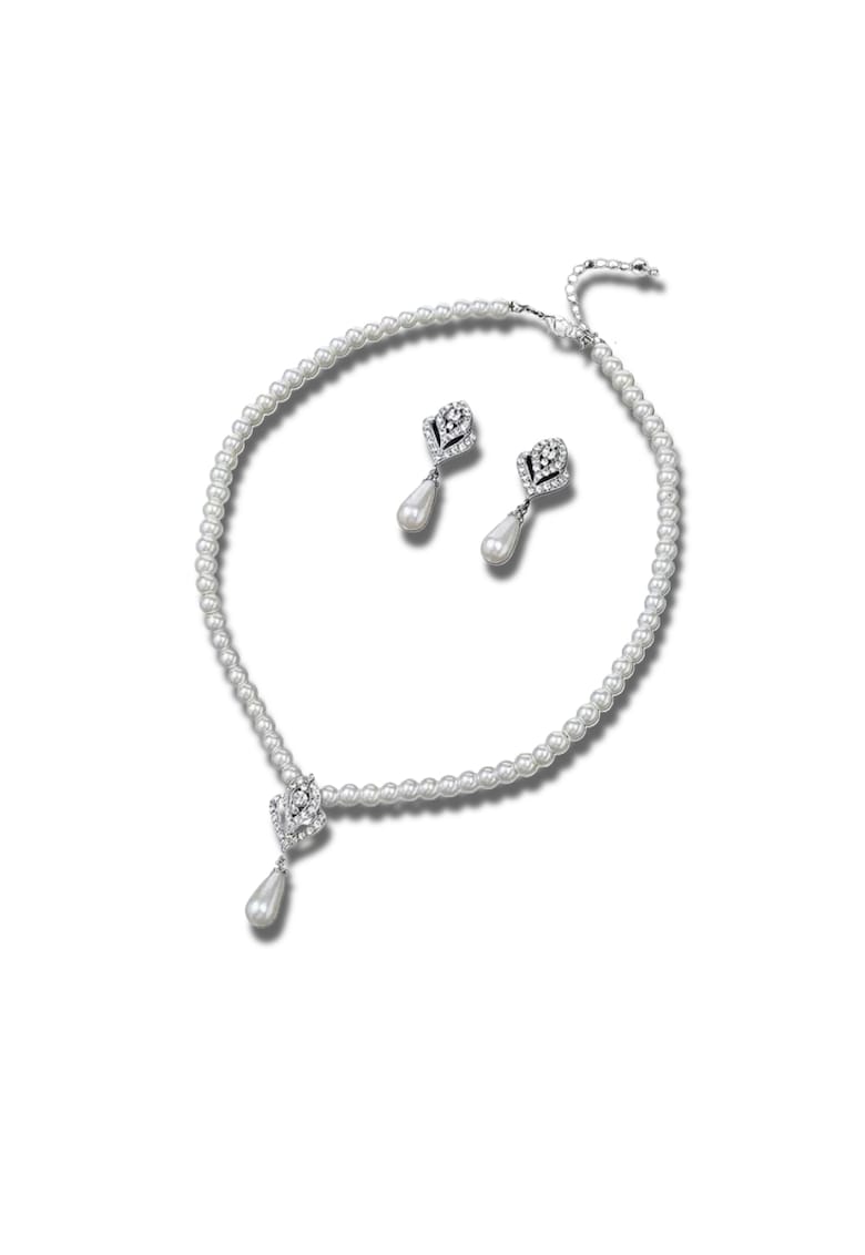 Set colier si cercei - argintiu - cu perle si pietre - Orri C10