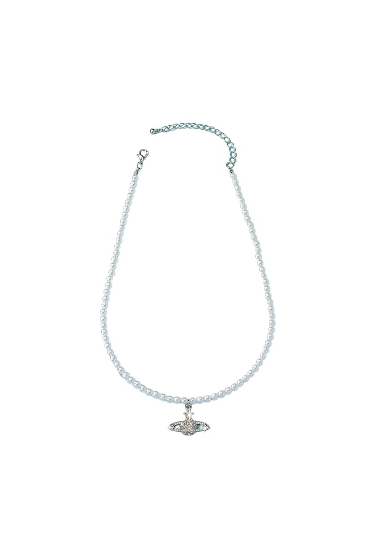 Colier argintiu - cu perle - pietre si pandantiv cu planeta - Saturn C4