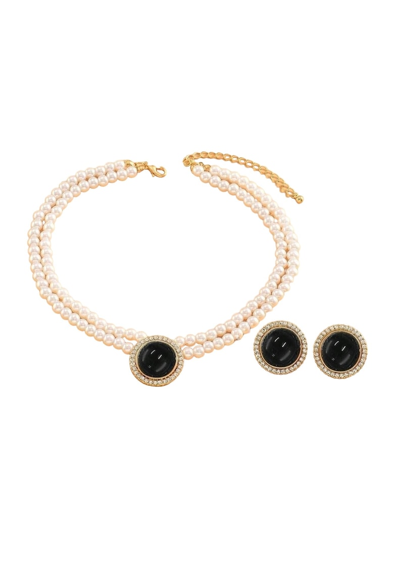 Set colier choker si cercei - auriu - cu perle si pietre - Orville C5