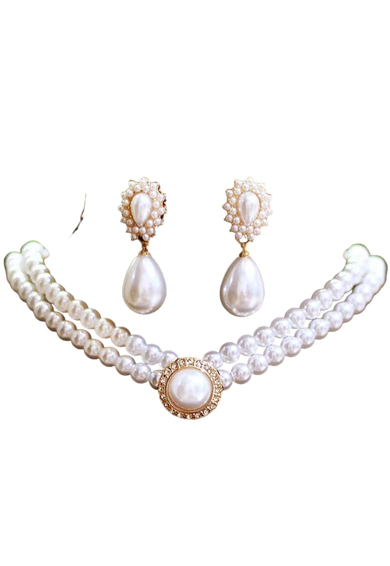 Set colier si cercei - auriu - cu perle - si pietre - Ossian C4