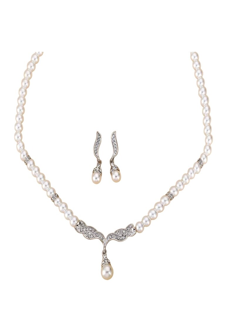 Set colier si cercei - argintiu - cu perle si pietre - Osvald C19