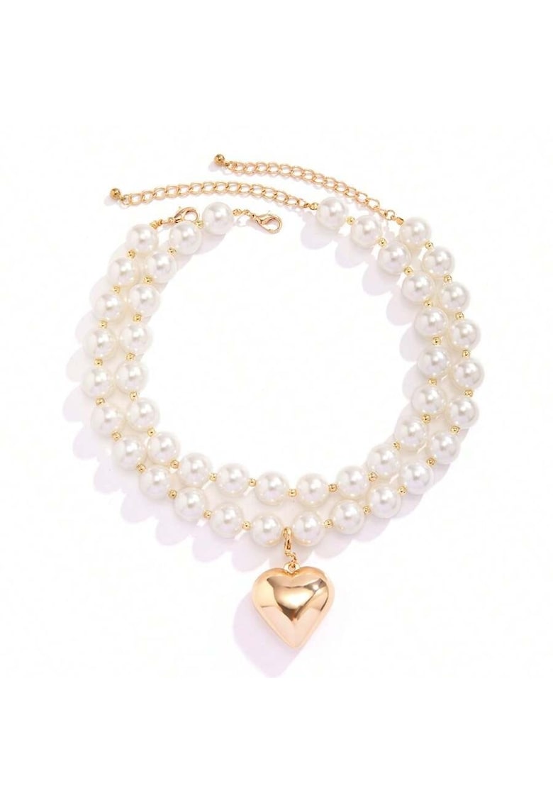 Set 2 coliere aurii - cu perle si pandantiv inima - Olive C3