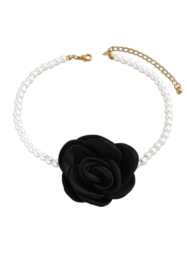 Colier choker - auriu - cu perle si floare - Olivera C3