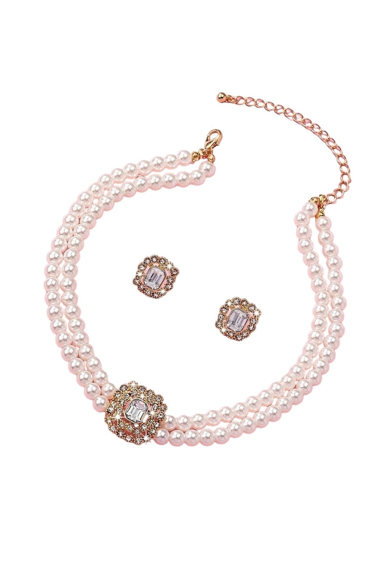 Set colier si cercei - auriu - cu perle si pietre - Olja C3