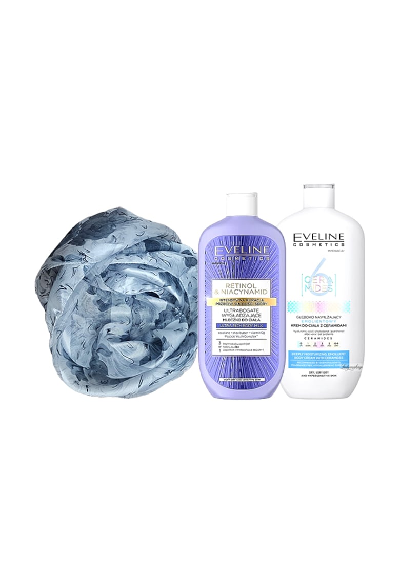 Set Crema de corp hidratanta pentru pielea uscata sau foarte uscata  6 Ceramides - 350 ml + Lapte de corp netezitor ultra-bogat Retinol & Niacynamid - 350 ml + Esarfa matase