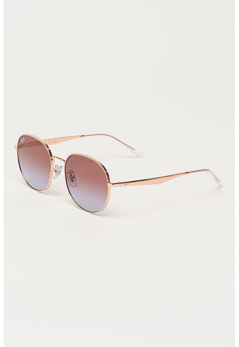 Ochelari de soare rotunzi unisex cu rama metalica - Auriu rose
