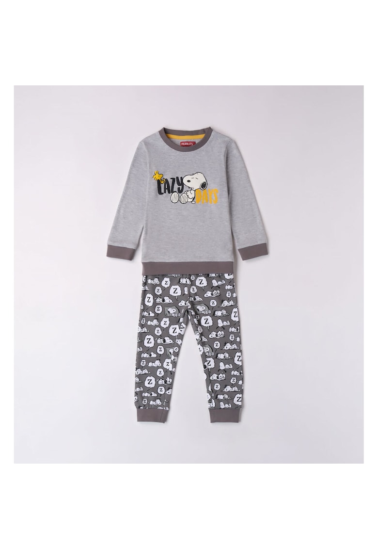 Pijama bluza si pantaloni pentru baieti - 0.7101 - Alb/Gri/Galben