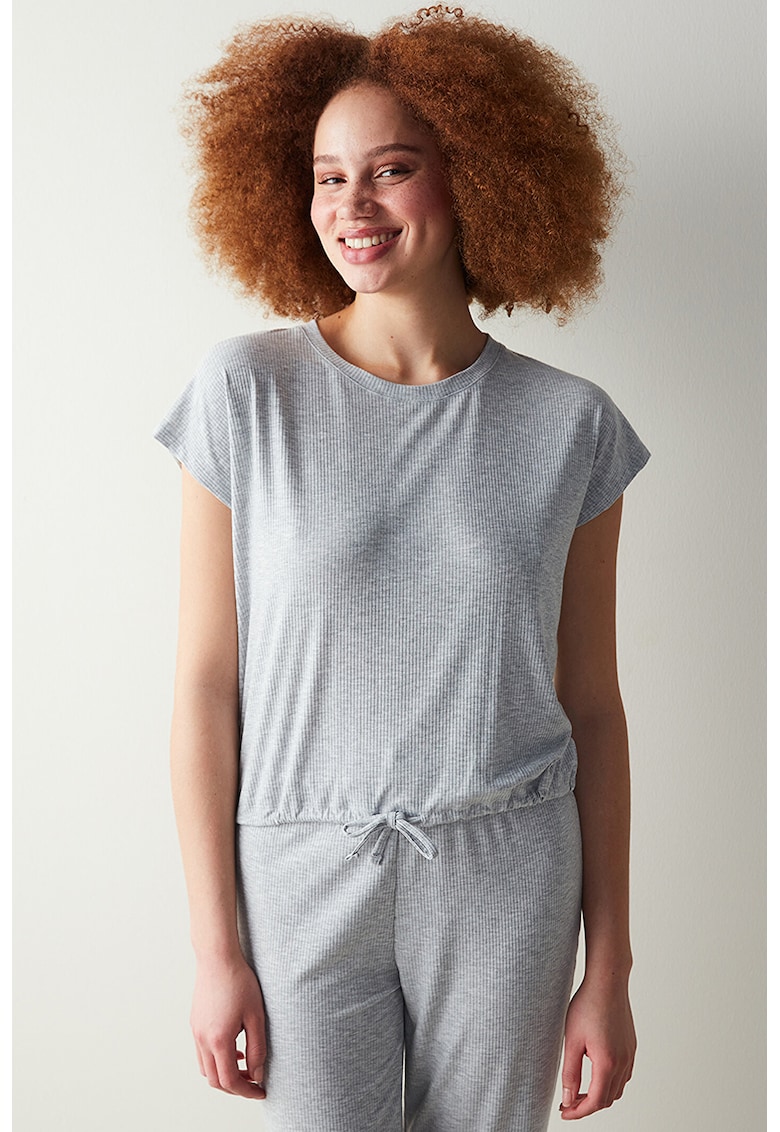 Pijama striata cu model uni - Gri melange