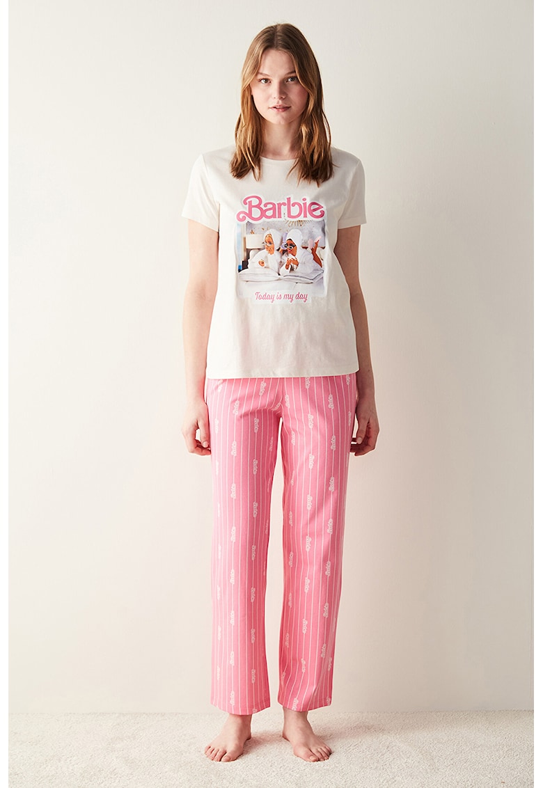 Bluza de pijama din amestec de bumbac cu imprimeu Barbie