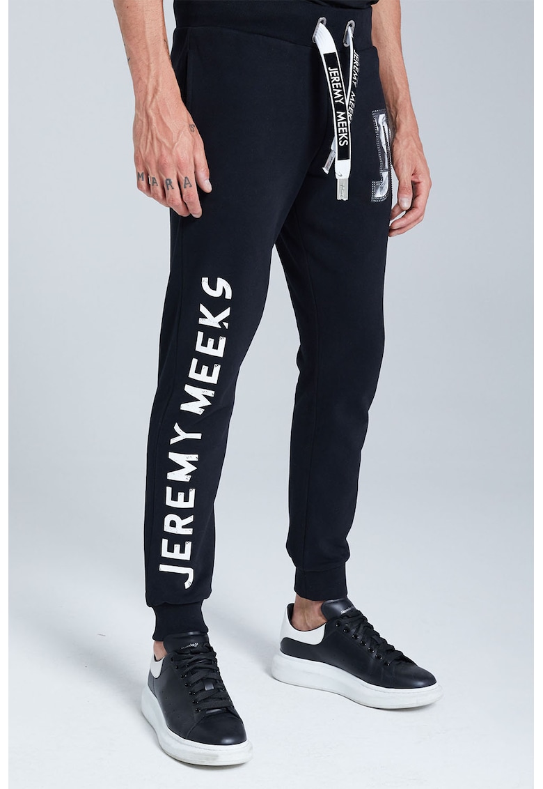 Pantaloni de trening din amestec de bumbac cu model grafic si logo