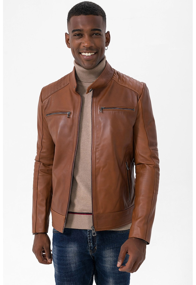 Jeremy Meeks - Jacheta de piele cu maneci raglan