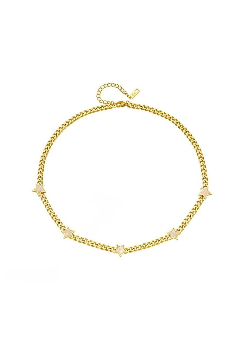 Colier auriu - din otel inoxidabil - cu zale si stelute - suflat cu aur 18k - Raimo C6