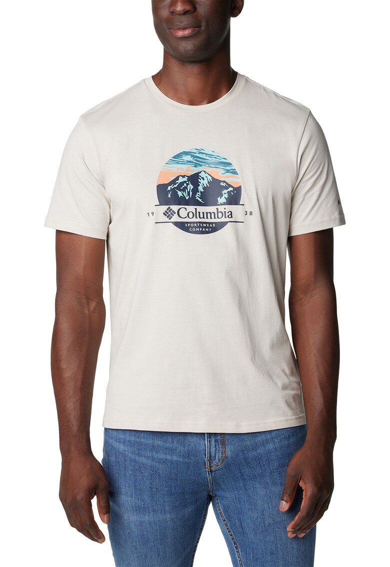 Tricou de bumbac organic cu imprimeu grafic si logo Path Lake