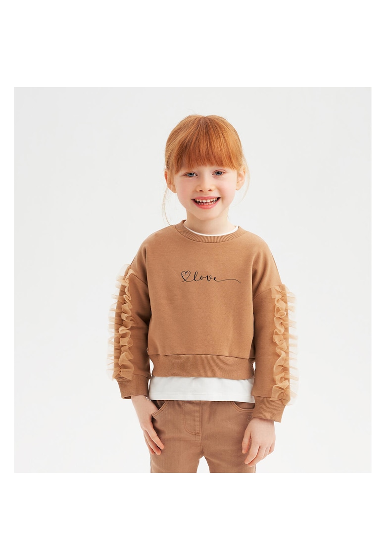 Bluza cu imprimeu si volane tull pentru fetite - 0.7220 - Maro