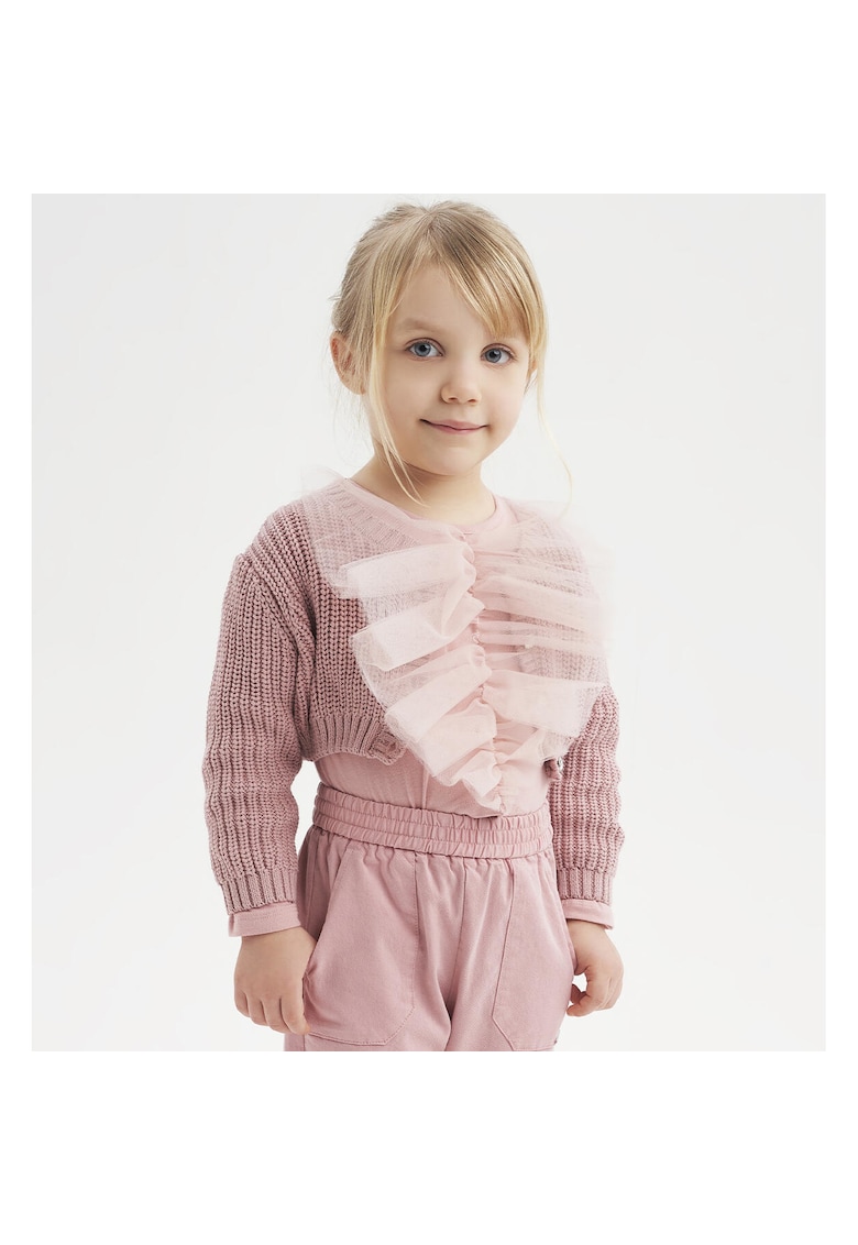 Bluza cu aplicatie tull pentru fetite - 0.7222 - Roz