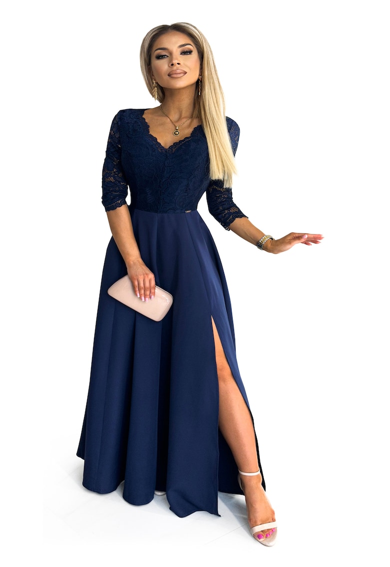 Rochie lunga eleganta din dantela cu crapatura pe picior
