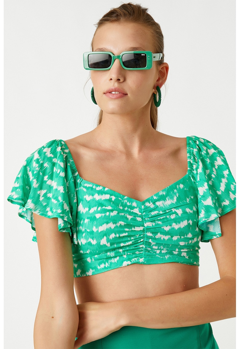 Bluza crop cu imprimeu grafic