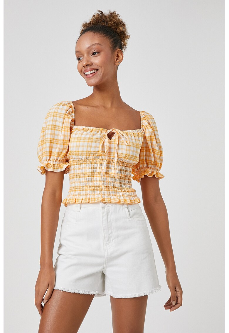 Bluza in carouri cu maneci bufante