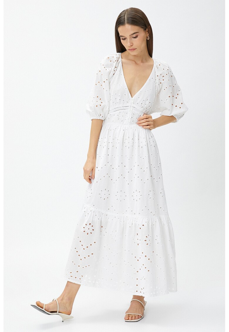Rochie de bumbac cu broderie Sangallo