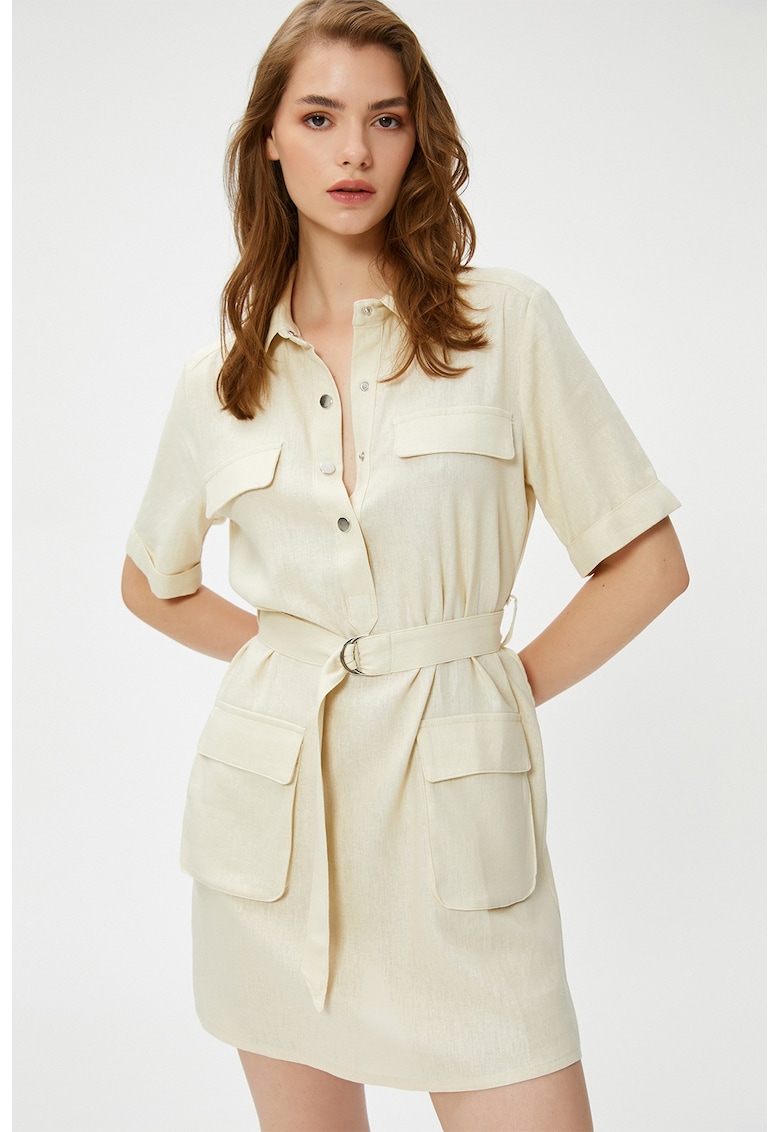 Rochie din amestec de in cu buzunare multiple