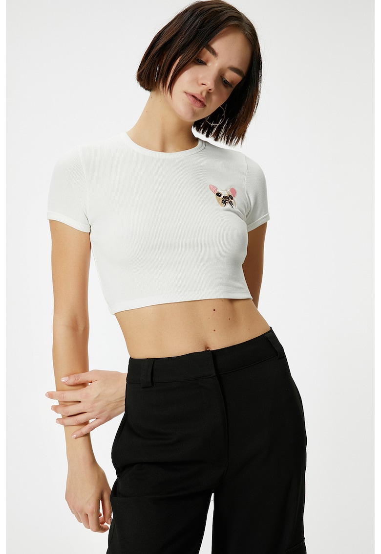 Tricou crop slim fit - Alb