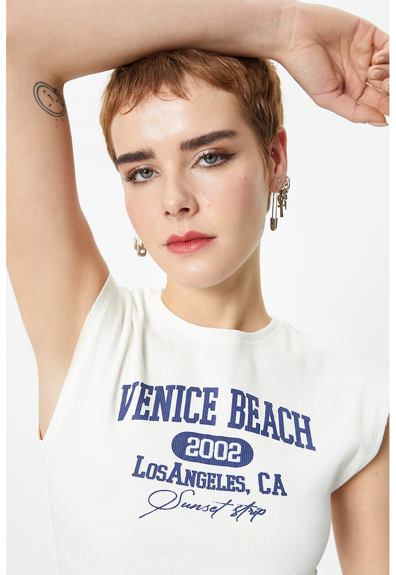 Tricou crop slim fit - Alb