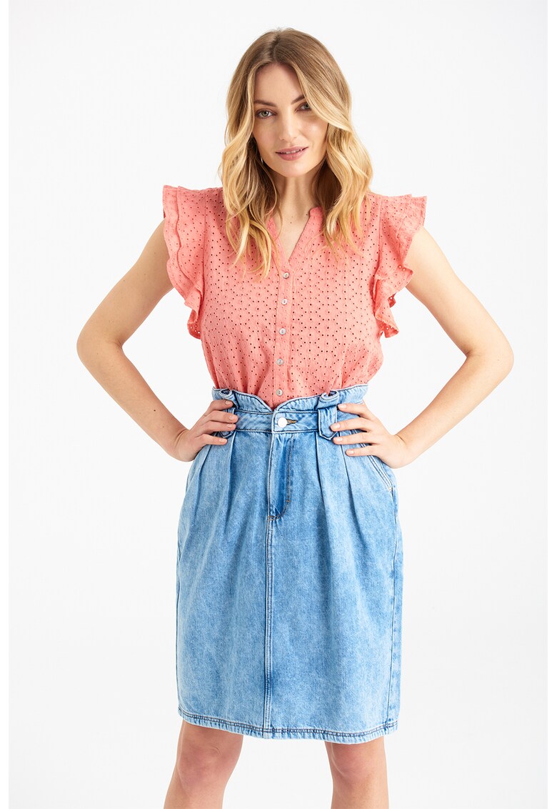 Fusta de denim cu pliuri - Albastru deschis32`4