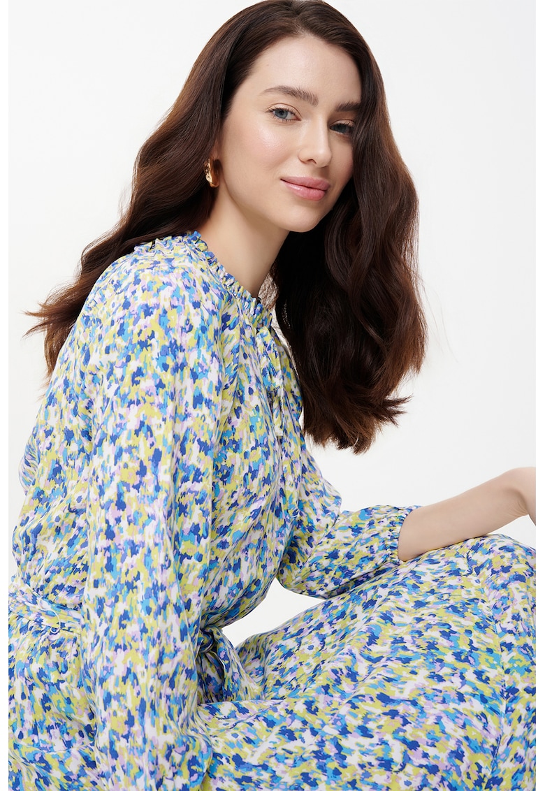 Rochie midi cu imprimeu si cordon in talie '