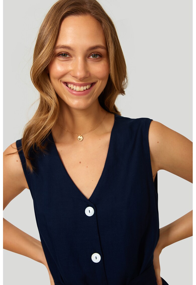 Rochie midi din amestec de in cu decolteu in V