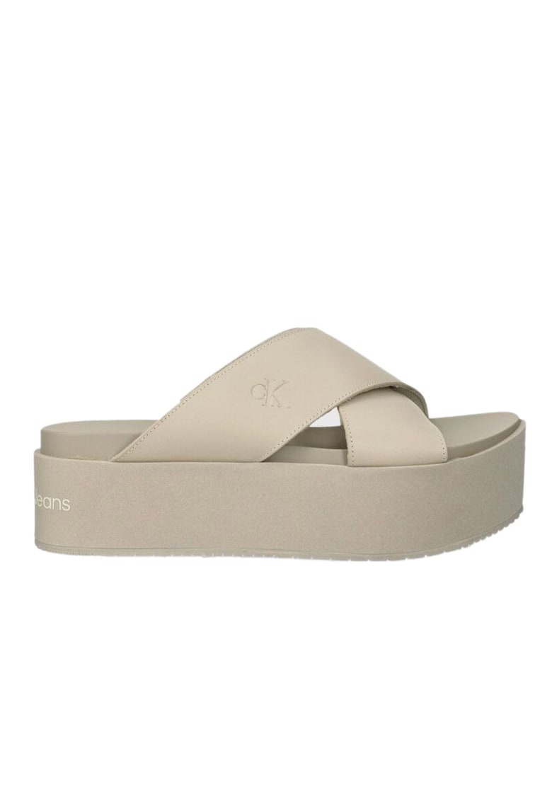 Saboti pentru femei Flatform Cross -  Piele - Bej -