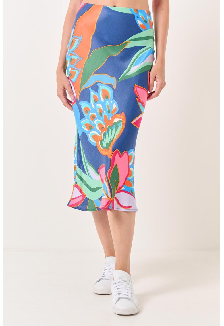 Fusta midi cu model floral